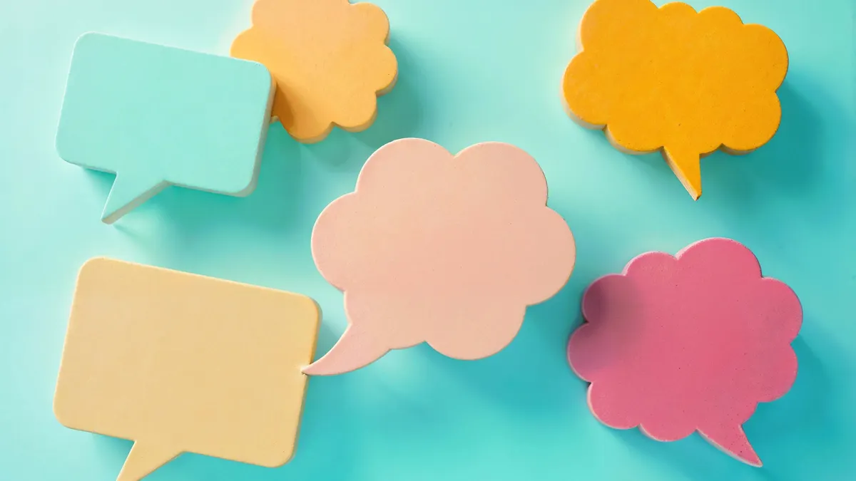colorful speech bubbles on turquoise background