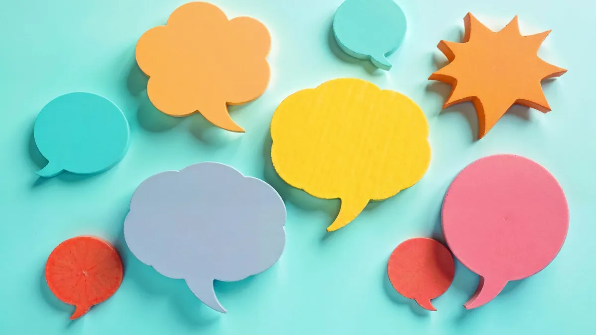 colorful speech bubbles on blue background